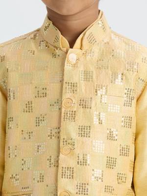 Elegant box sequence work nehru jacket full sleeves kurta, pyjama set - golden 4