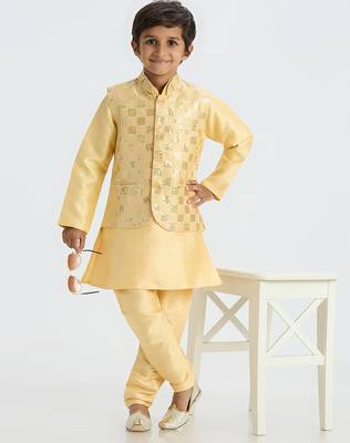 Elegant box sequence work nehru jacket full sleeves kurta, pyjama set - golden 5