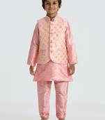 Charming and elegant outfit with sequence work nehru jacket full sleeves kurta, pyjama set - pink