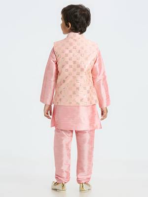 Charming and elegant outfit with sequence work nehru jacket full sleeves kurta, pyjama set - pink 3