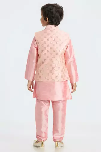 Charming and elegant outfit with sequence work nehru jacket full sleeves kurta, pyjama set - pink