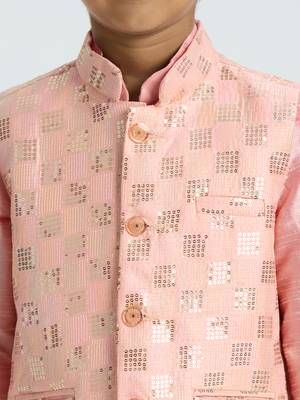 Charming and elegant outfit with sequence work nehru jacket full sleeves kurta, pyjama set - pink 4