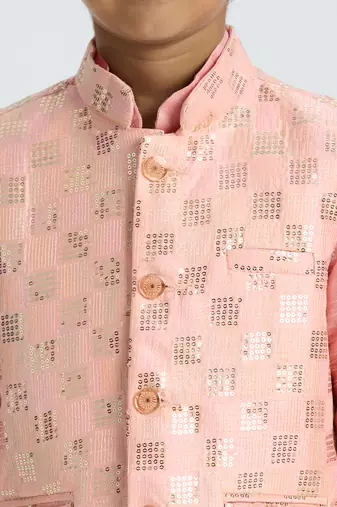Charming and elegant outfit with sequence work nehru jacket full sleeves kurta, pyjama set - pink