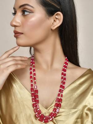 Gold-plated real stones layered necklace 1