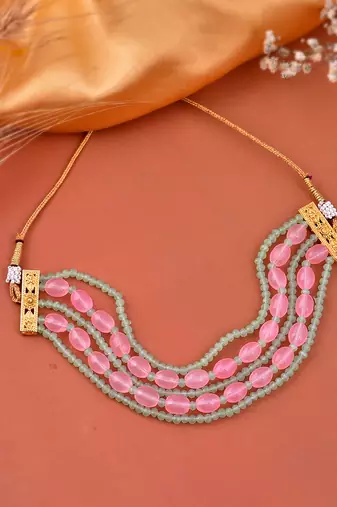 Gold-plated real stones choker necklace