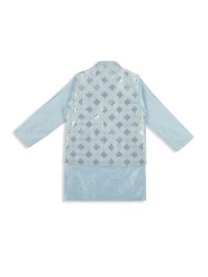 Stylish tikli work nehru jacket full sleeves kurta, pyjama set -  sky blue 2