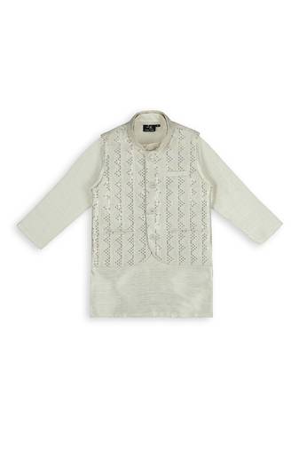Elegance sequence work nehru jacket full sleeves kurta, pyjama set - cream