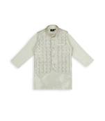 Elegance sequence work nehru jacket full sleeves kurta, pyjama set - cream