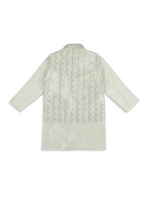 Elegance sequence work nehru jacket full sleeves kurta, pyjama set - cream 2