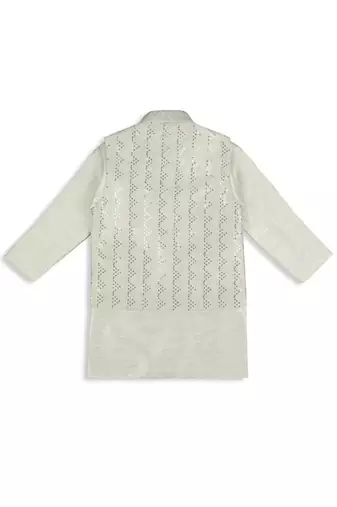 Elegance sequence work nehru jacket full sleeves kurta, pyjama set - cream