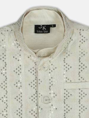 Elegance sequence work nehru jacket full sleeves kurta, pyjama set - cream 3