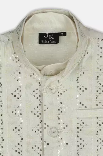 Elegance sequence work nehru jacket full sleeves kurta, pyjama set - cream