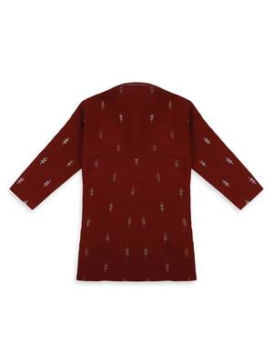Traditional ethnic wear with silk sequence embroidery full sleeves kurta and pyjama set - maroon 2