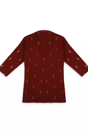 Traditional ethnic wear with silk sequence embroidery full sleeves kurta and pyjama set - maroon