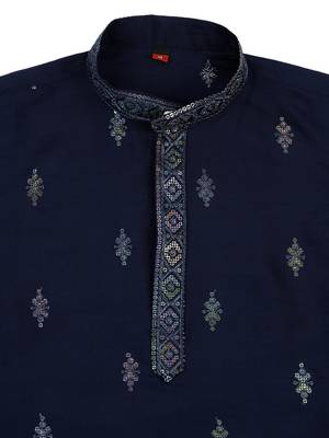Traditional ethnic wear with silk sequence embroidery kurta and pyjama set - blue 3