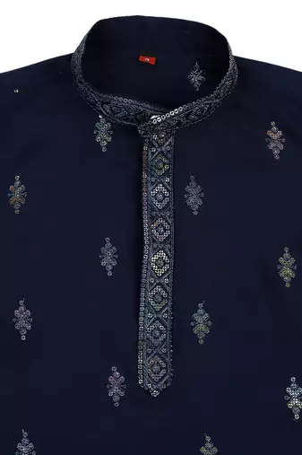Traditional ethnic wear with silk sequence embroidery kurta and pyjama set - blue