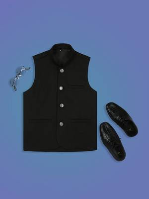Traditional sleeveless nehru jacket - black 5