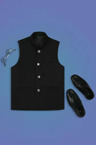 Traditional sleeveless nehru jacket - black