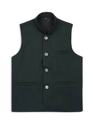Festive sleeveless nehru jacket - bottle green 1