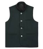 Festive sleeveless nehru jacket - bottle green