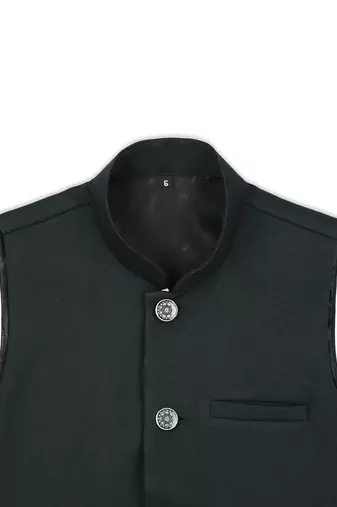 Festive sleeveless nehru jacket - bottle green