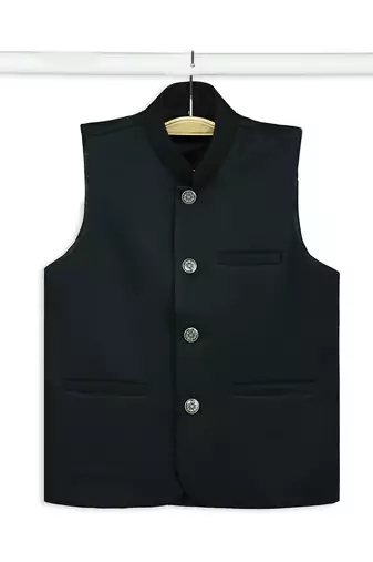 Festive sleeveless nehru jacket - bottle green
