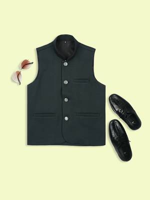 Festive sleeveless nehru jacket - bottle green 5