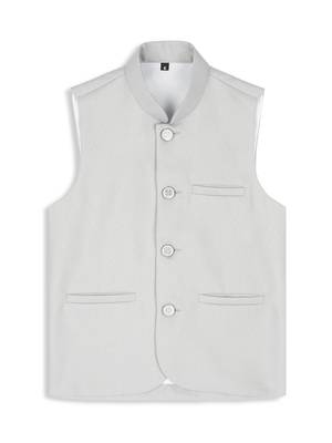 Solid traditional sleeveless nehru jacket - grey 1