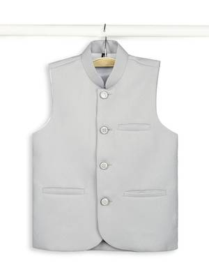 Solid traditional sleeveless nehru jacket - grey 4