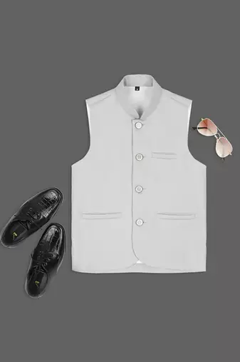 Solid traditional sleeveless nehru jacket - grey