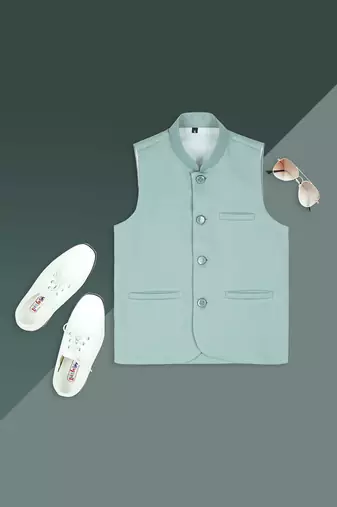 Sleeveless nehru jacket - light green