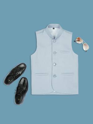Ethnic sleeveless nehru jacket -  sky blue 5