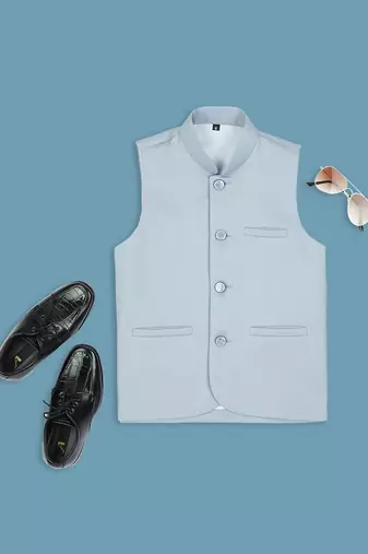 Ethnic sleeveless nehru jacket -  sky blue