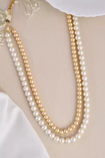 Brass gold-plated layered Pearl necklace