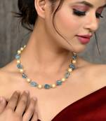Gold plated blue quartz pearl unisex necklace