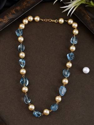 Gold plated blue quartz pearl unisex necklace 2