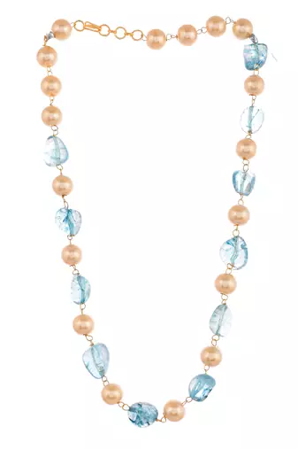 Gold plated blue quartz pearl unisex necklace