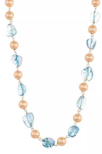 Gold plated blue quartz pearl unisex necklace