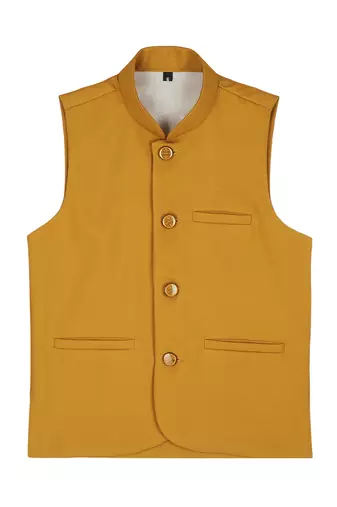 Classic sleeveless nehru jacket - ocher