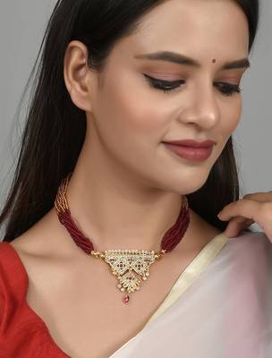 Gold plated ethnic layered long necklace 1