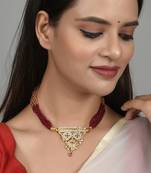 Gold plated ethnic layered long necklace