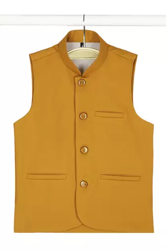 Classic sleeveless nehru jacket - ocher