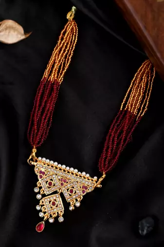 Gold plated ethnic layered long necklace