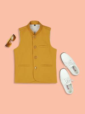 Classic sleeveless nehru jacket - ocher 5