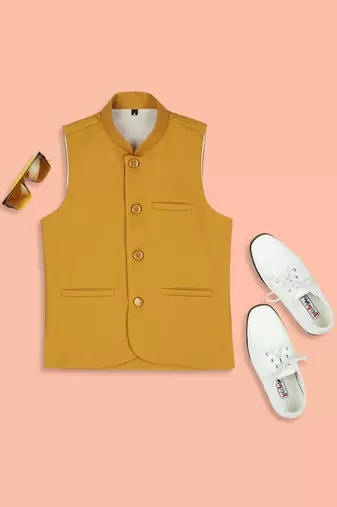 Classic sleeveless nehru jacket - ocher