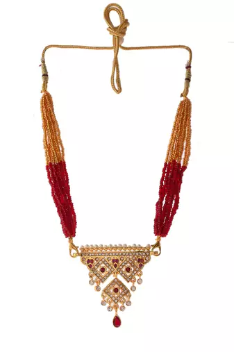 Gold plated ethnic layered long necklace