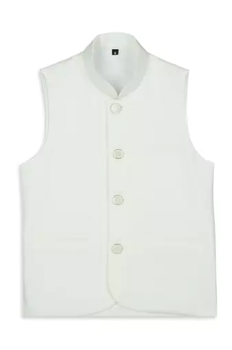 Solid sleeveless nehru jacket - off white