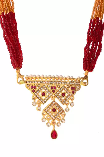 Gold plated ethnic layered long necklace