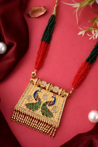 Gold plated ethnic meenakari necklace