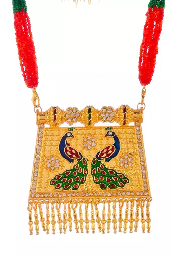 Gold plated ethnic meenakari necklace
